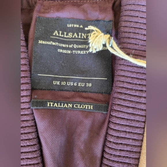 NWT All Saints Women's Size 6 Lucas Varsity Bomber Jacket Wool. - Picture 7 of 9